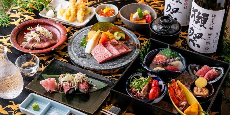 【伏見コース】仙台牛の石焼き、炙り肉寿司等9品＋選べる1ドリンク（個室確約）