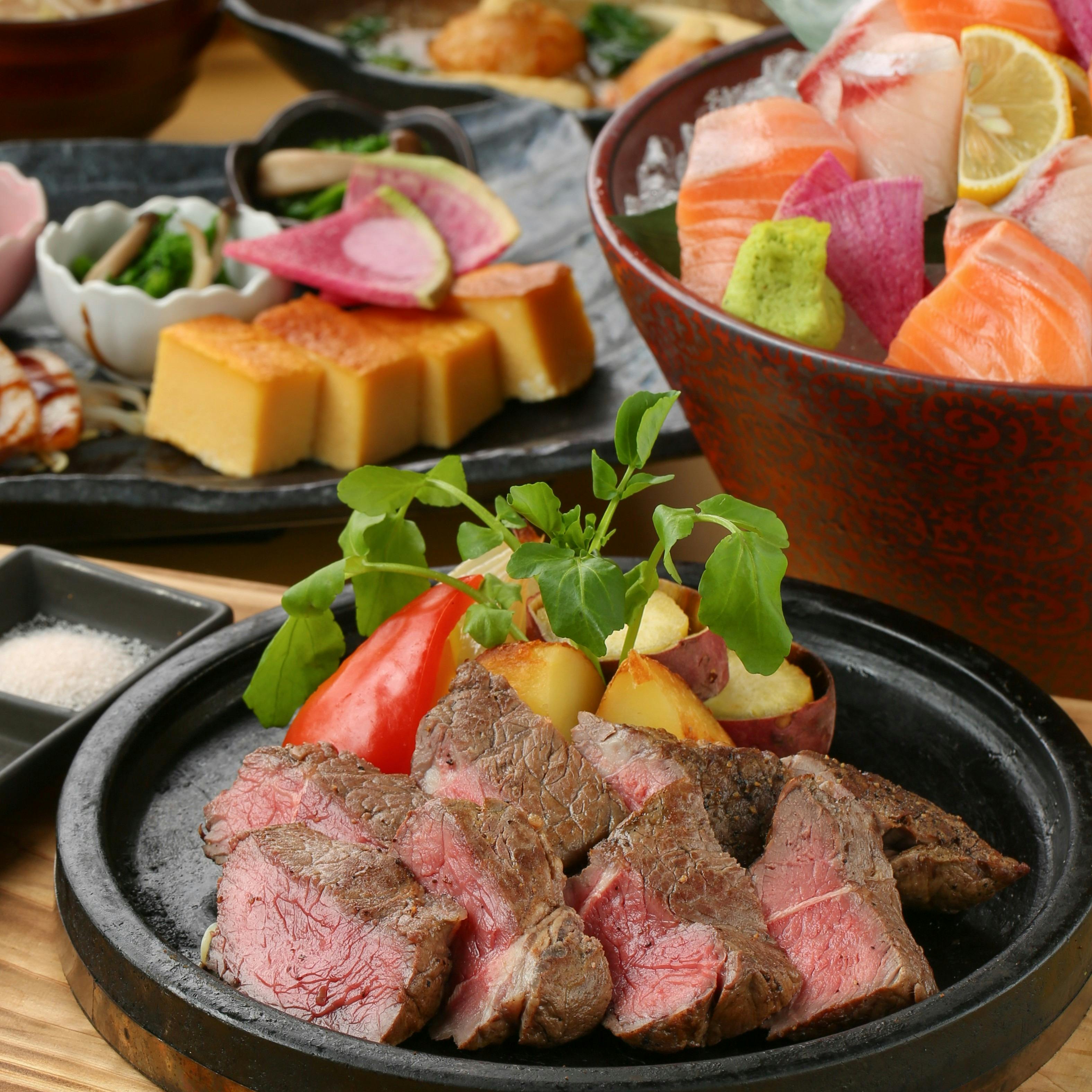 肉割烹 五条 新宿野村ビル49f 五条膳コース 前菜や刺身盛合せなどの玉手箱 牛フィレの石焼きなど 選べる1ドリンク タイムセール ランチ プラン メニュー 一休 Comレストラン