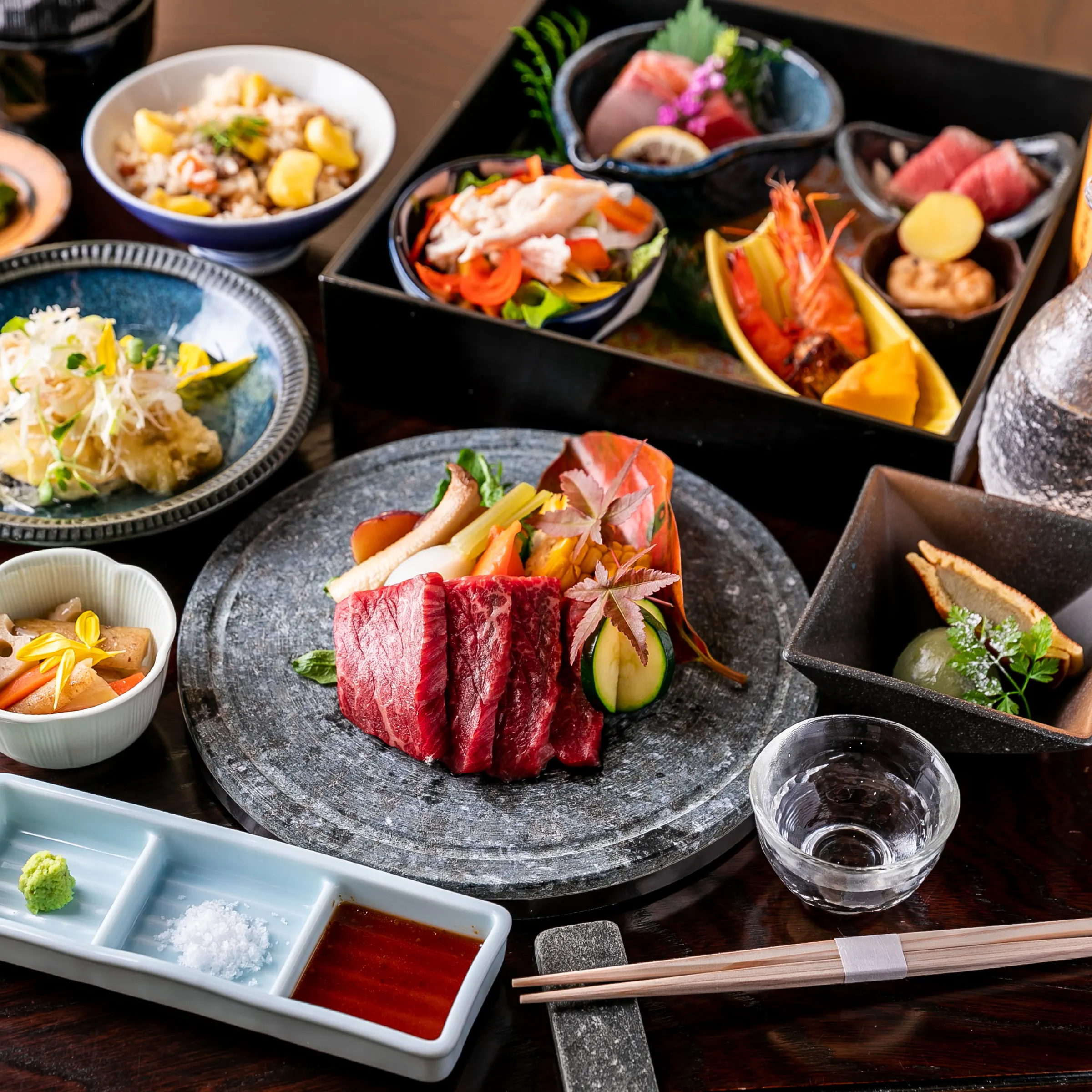 肉割烹 五条 新宿野村ビル49f 桂コース 造り3種 希少部位など全8品 2時間飲み放題 個室確約 ランチ プラン メニュー 一休 Comレストラン