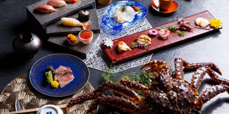 【プレミアムおまかせコース】タラバ焼き、塩水ウニ、ボタンエビ、大トロなど北海道の贅沢が詰まったコース
