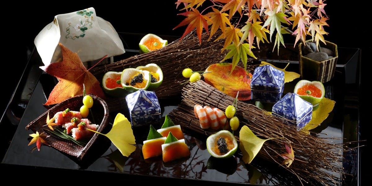 京都吉兆 嵐山本店 【6万円の懐石料理】向附、御椀、造里二種など