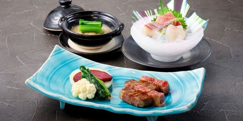 【 冬の美味コース 】御造り、蟹飛龍頭、牛ステーキ、デザートなど8品（阿波牛）