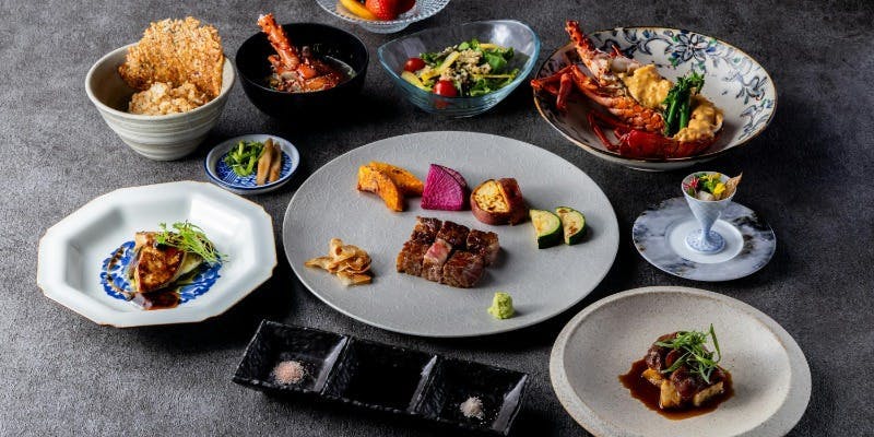 【碧】季節の品、特選北さつま牛と伊勢海老コース＋スパークリング含む1ドリンク付き