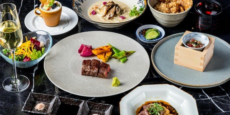 【Xmas2025】結～季節の品、特選黒毛和牛と海鮮を盛り込んだコース～＋乾杯シャンパン付（12/23～12/25）