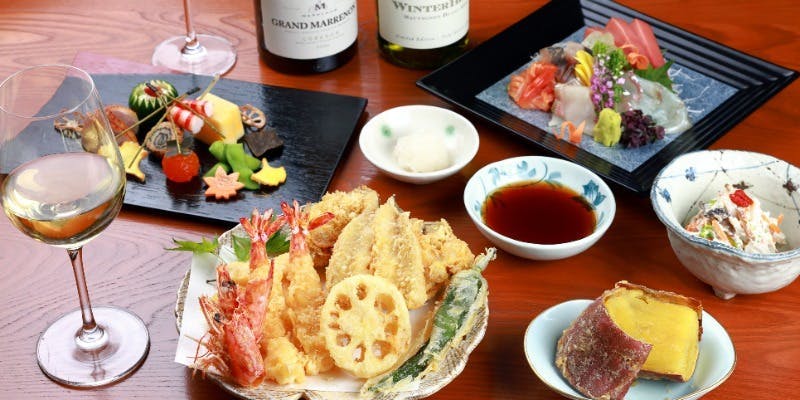 【浜風】記念日に最適！車海老の天ぷらや魚介二品、かき揚げなど旬の素材をご堪能いただけるコース
