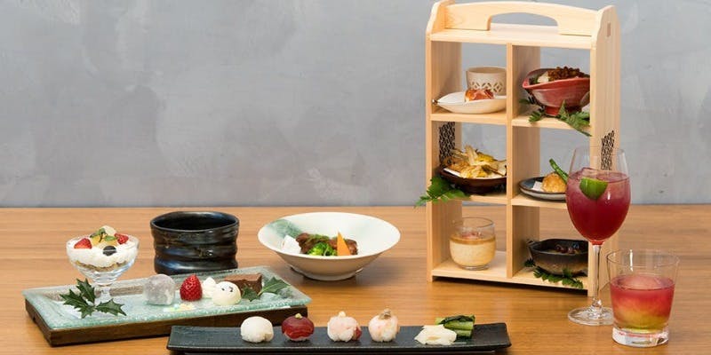 【和風アフタヌーンティー】ドリンク20種・スイーツ・おばんざい・つまみ飯＋シャンパン付