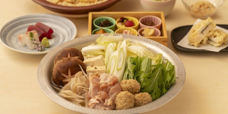 季節のコース【花】鶏コクしょうゆ鍋や土鍋で炊いた浅利と三つ葉のご飯等　7品＋【2時間飲み放題付き】