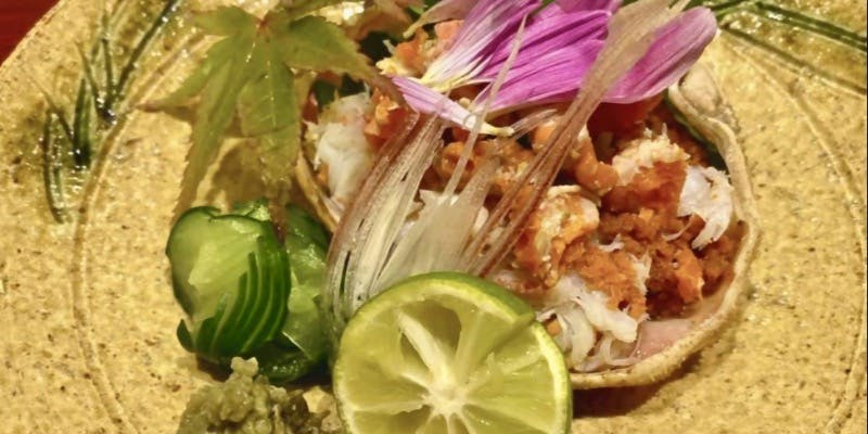 【竹コース】前菜、天ぷら11品、セコ蟹、御飯＋1ドリンク付き