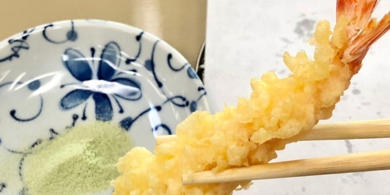 【海老天ぷら定食】ごはん、赤出汁、果物付