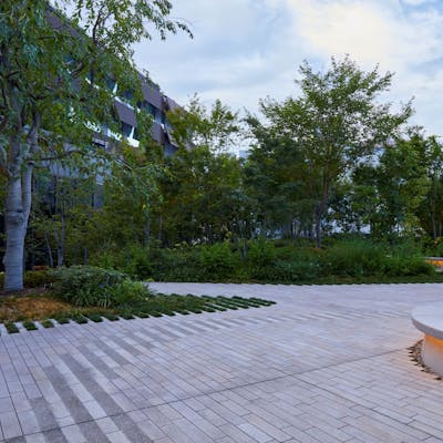 屋上庭園を臨める開放的な空間