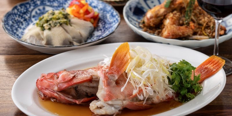 【九龍コース】蟹肉とフカヒレのとろみスープにクリスピーチキン等全7品