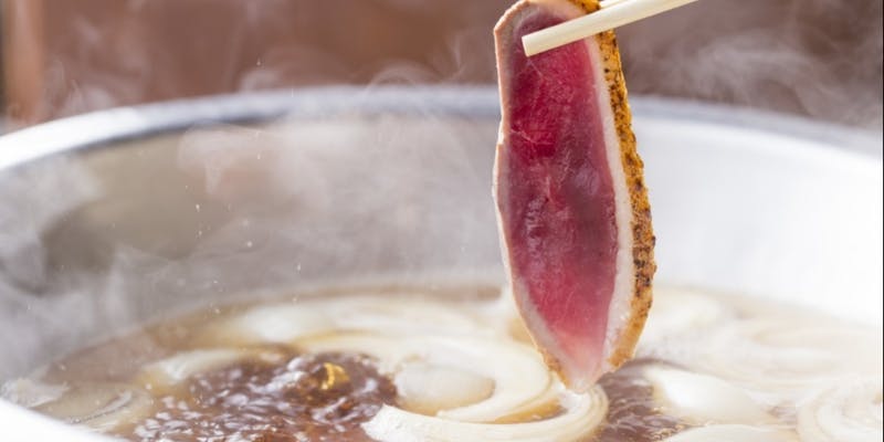 【紀州の合鴨と自家製つくねの出汁しゃぶ鍋コース】お造り盛り、焼き魚、天ぷら、出汁しゃぶなど全6品