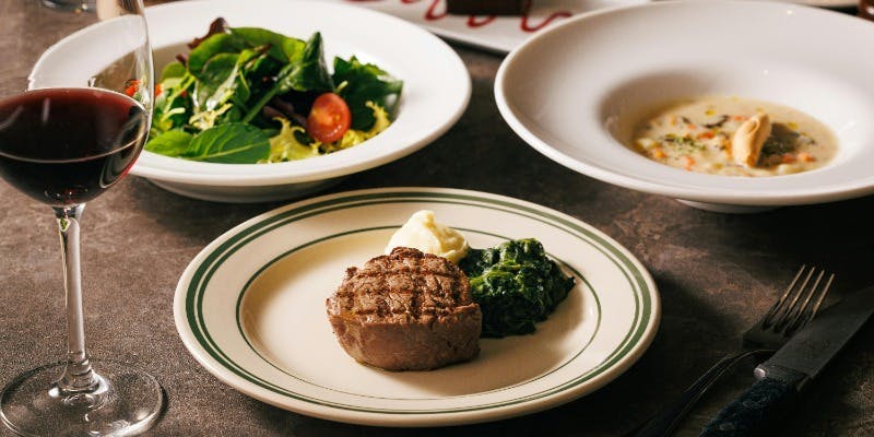 【2025忘新年会Aプラン】飲み放題120分付！前菜3種、季節のスープ、熟成フィレミニョンステーキ等