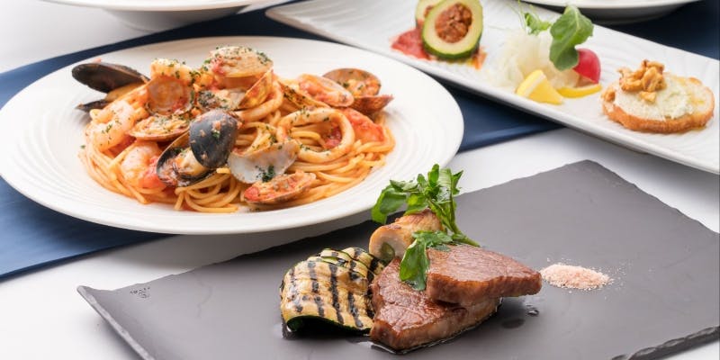 【inumoコース】前菜5品・パスタorピッツァ・魚料理と肉料理の全5品コース。
