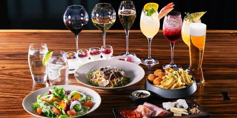 【大皿シェア プラン】オードブルやパスタ＆デザート全5皿＋スパークリング付 フリーフロー（2時間制）