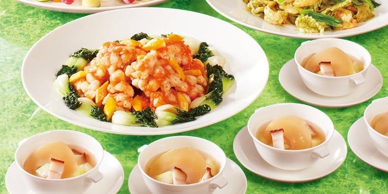 【朱雀席】ふかひれと鮑の蒸しスープや真鯛のあんかけ等（プラン利用6名以上で室料無料）