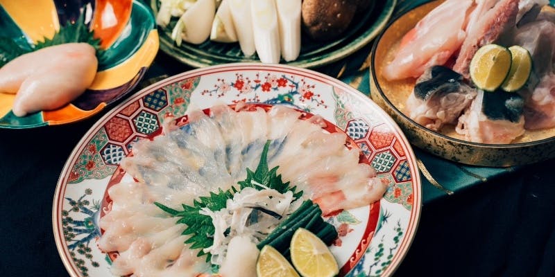 【ふぐ三昧コース】てっさ、焼きふぐ、唐揚げ、ふぐ鍋など全9品＋乾杯ドリンク