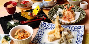 【天ぷら処 萬助／天婦羅コース　鼓】揚げたての天ぷらを楽しめる全6品 - 新宿なだ万賓館 ／ 天ぷら処 萬助 蕎麦 おでん