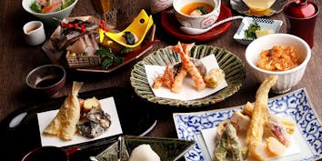 【天ぷら処 萬助／天ぷらコース～舞～】揚げたての天ぷらを楽しめる全6品 - 新宿なだ万賓館 ／ 天ぷら処 萬助 蕎麦 おでん