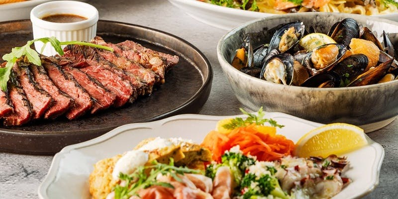 【プレミアムコース】グリル、選べるピッツァ、熟成生ハム、ムール貝、フリット、パスタ等＋2時間飲み放