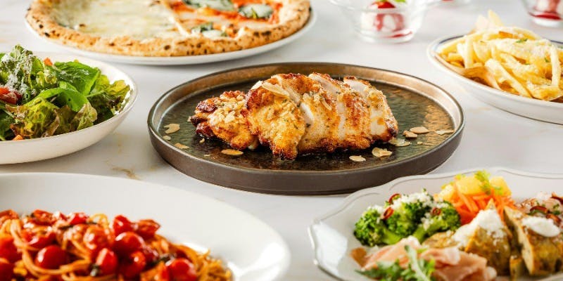 【サルヴァトーレコース】鶏もも肉のソテー、マルゲリータ、前菜4種盛、季節のパスタ等