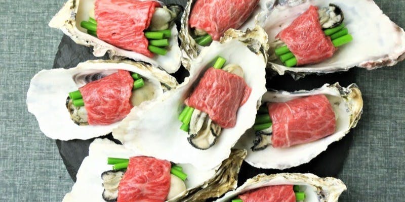 【GAMセレクションコース】にくら、牡蠣肉、近江牛肉寿司、黒毛和牛3種ステーキなど全8品＋乾杯ドリンク