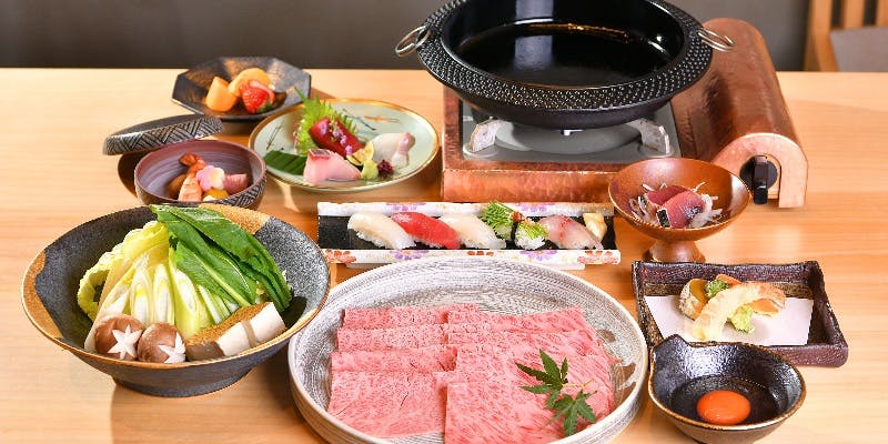 【すき焼き鍋コース】お造りや和牛すき焼き、握り寿司など 全7品