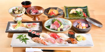 【おまかせ握り特上コース】お造り3種や逸品2種、天ぷら3種、握り鮨など 全7品 - 北新地 鮨割烹 のの