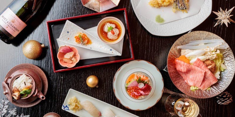 【Xmas2025】クリスマス鮨ディナー＜聖＞　＋タラバガニ天ぷら・和牛すき焼き・握り鮨　等9品（12/20～25）