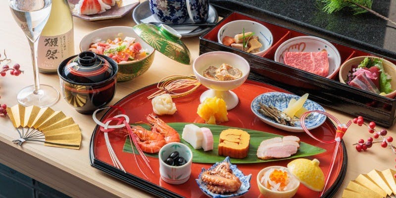 【お正月】祝い酒付き正月おせち昼御膳＋おせち御膳・和牛ステーキ・バラちらし（1/1～1/3）