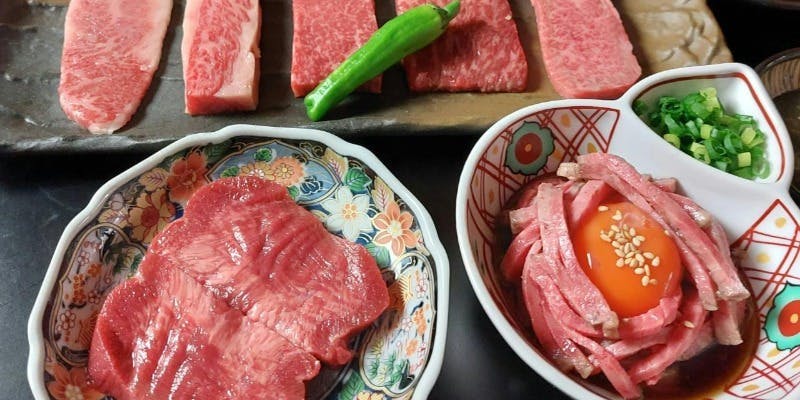 月曜限定【焼肉ショートコース120分】かるび、タン、赤身肉、ユッケ、レバしゃぶ、ミニ冷麺付！