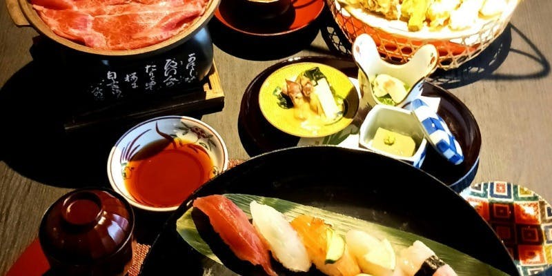 monzen  sunset  dinner 　すき焼き・寿司・天麩羅＋乾杯スパークリング