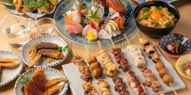 【2h飲み放題付5500円】焼き鳥付ボリュームたっぷりコース8品＋生ビール付飲み放題 ・忘年会（12/9迄）