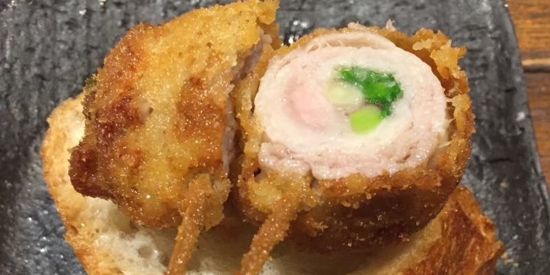 【一休限定コース】前菜、和牛・太アスパラ・天然エビなどの串揚げ10本、デザート