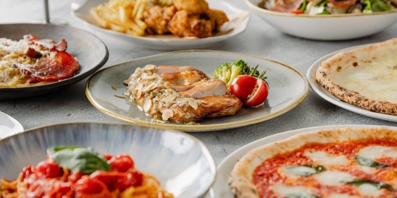 【B－1】イタリアン前菜とピッツァ、しらすパスタ、鶏ももソテー 全5品