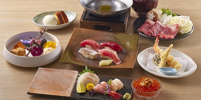 【海辺】寿司、天ぷら、しゃぶしゃぶを楽しめるプラン＋120分フリーフロー