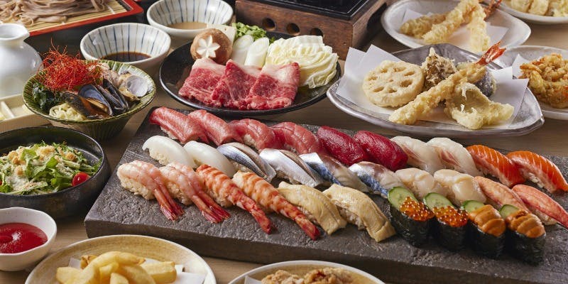 土日祝限定オーダーブッフェ12時の部　寿司・天ぷら・しゃぶしゃぶなど全50品以上