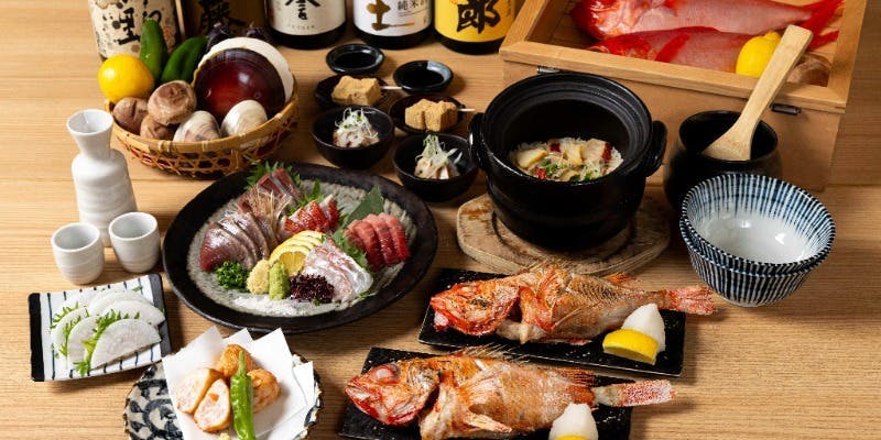 【2時間飲み放題付】最高級キンキ1人1尾と金目鯛と鮑の土鍋ご飯コース  全9品