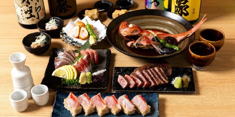 【お料理のみ】金目鯛の煮付けと黒毛和牛のレアステーキコース　全7品