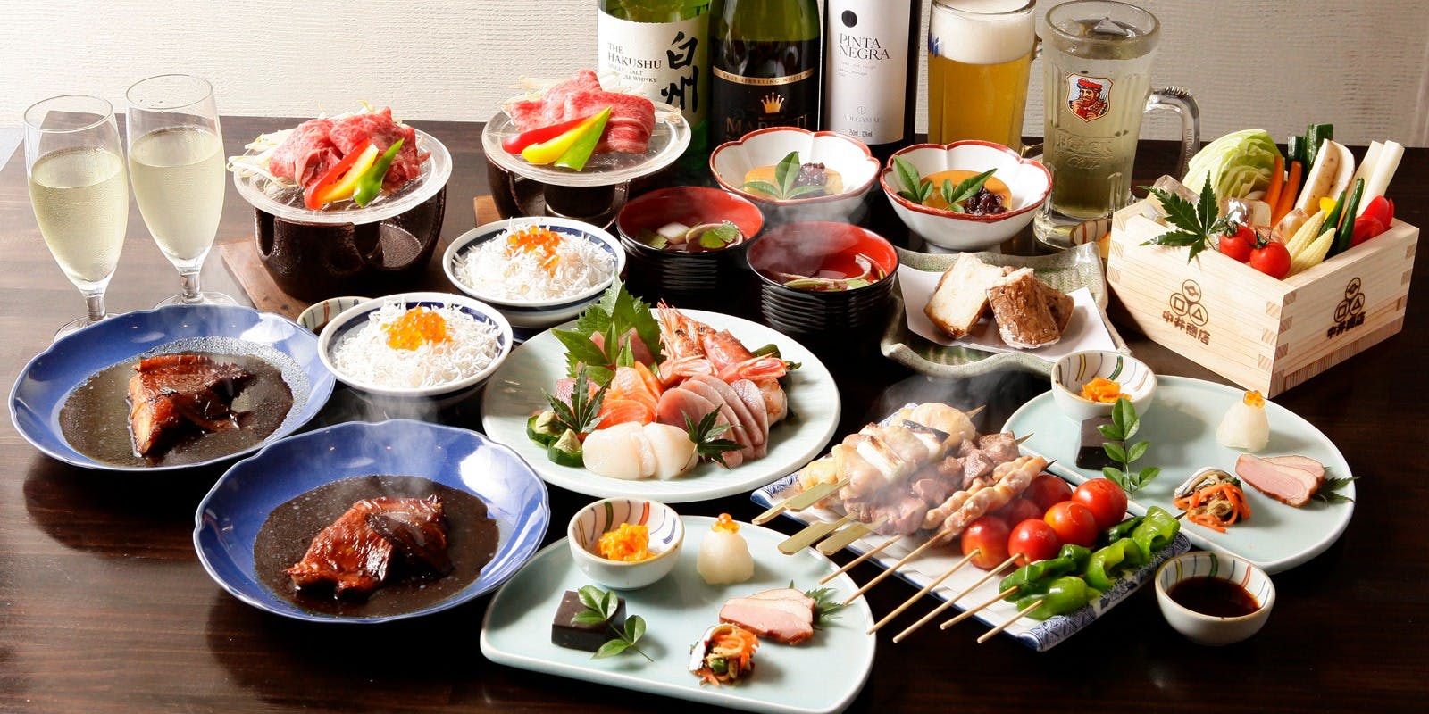 塩・酒・肴 中井商店 Dinner会席「雅」＋プレミアム飲み放題付