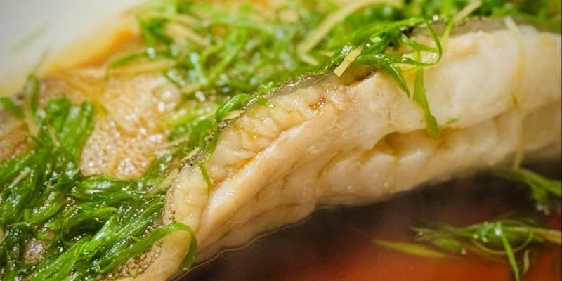 【夏メニュー】清蒸石斑（ハタの広東式蒸し）コース（メイン料理：ハタの広東式蒸し）