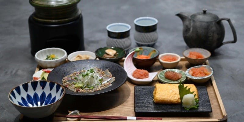 【朝食】炊き立て土鍋ご飯 明太子食べ比べと小さめ出汁巻き玉子御膳　福岡名物“ゴマサバ”付