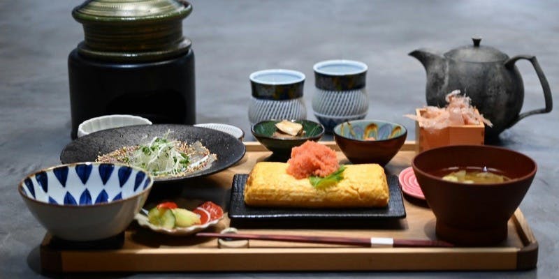 【朝食】炊き立て土鍋ご飯と朝とれたて1番出汁のだし巻き明太玉子御膳　福岡名物“ゴマサバ”付