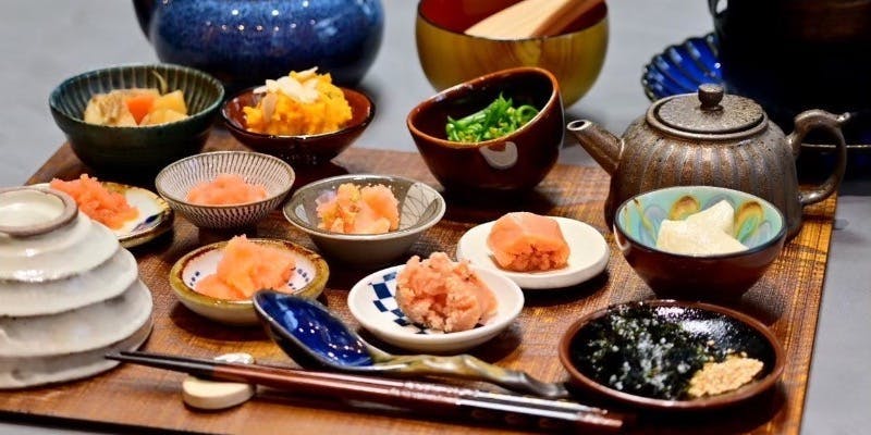 【朝食】炊き立て土鍋ご飯と明太子食べ比べ御膳