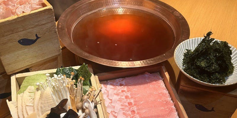 【季節限定】あおさ海苔出汁しゃぶ 野菜おかわり自由・・黒毛和牛コース