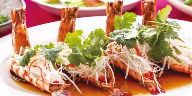 【特大海老コース】北京ダックや特大海老のガーリック蒸し等全8品＋乾杯酒付（4名様～個室選択可）