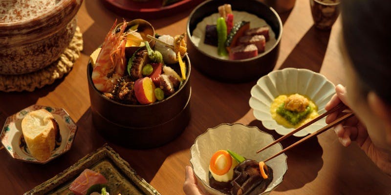 テーブルコース 集（つどい）｜二段重のメイン、炭火焼きや釜炊きご飯＋黒毛和牛フィレ アップグレード