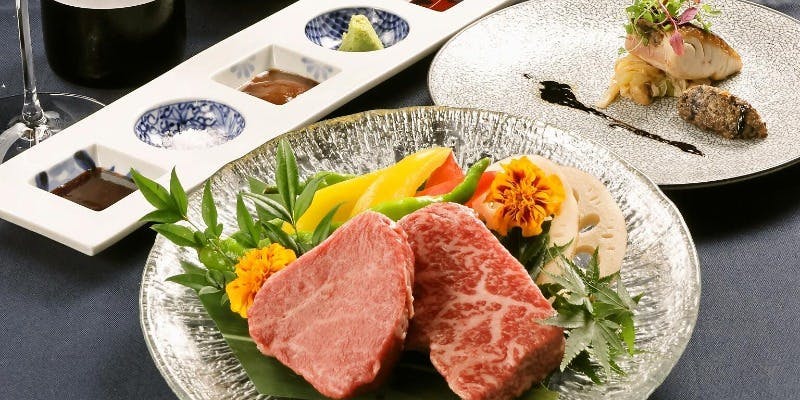 【華】和牛リブロース、旬魚等全7品＋乾杯ドリンク（17時半迄/月～金/個室・窓際選択可）