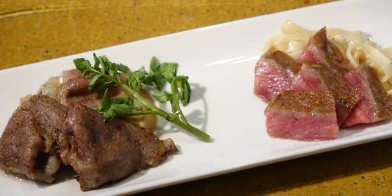 【銀座で松阪牛ランチ】リブロース薄焼と炭火焼ステーキの合盛りランチセット