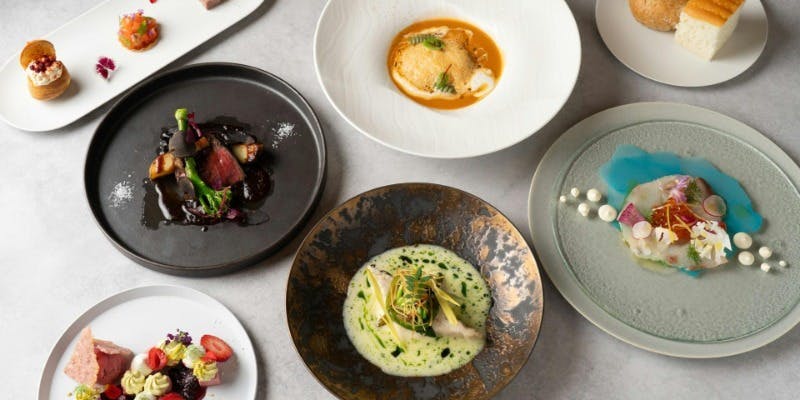 【セゾンディナーフルコース】　アミューズ・前菜・スープ・魚料理・肉料理・デザート・全6品